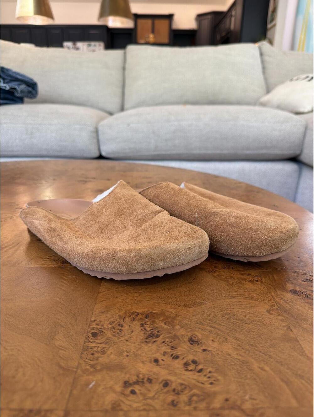 GAP Tan Suede Slip-On Slippers with Shearling Lining